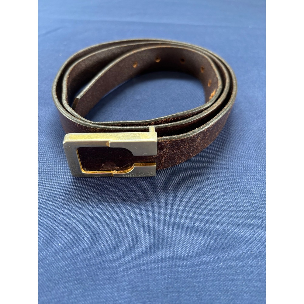 Vintage Brown Leather Belt Spain Hand Finished Cowhide Gold Buckle 40 26